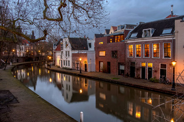 Utrecht Oudegracht canal at dusk