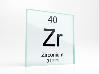 Zirconium element symbol from periodic table on glass icon - realistic 3D render	