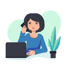 manager have a phone call. freelance work on laptop and phone. vector illustration in flat style