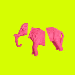 Pink elephant neon yellow background Creative pop art collage