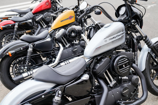 Harley-Davidson dealership second hand parked motorcycle detail Harley Davidson motorbike