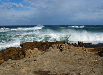 Fototapeta na wymiar Breaking Waves Announcing A Storm At The Coast Of Warrnambool Victoria Australia