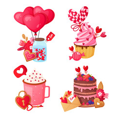 Saint Valentine's Day sweets and gifts on white.