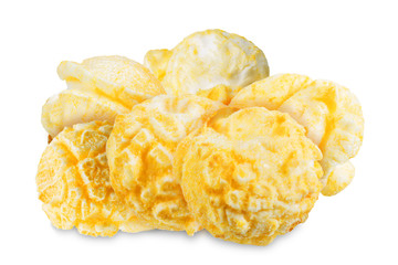 Salt cheese popcorn on a white isolated background