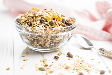 Healthy cereal breakfast. Mixed muesli.