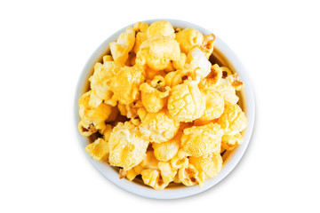 Salt cheese popcorn on a white isolated background