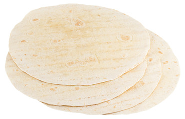 Corn tortillas isolated on white background. Unleavened bread