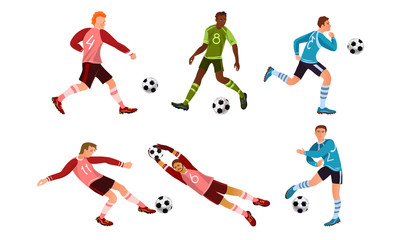 Fototapeta na wymiar Young boys football players playing football vector illustration