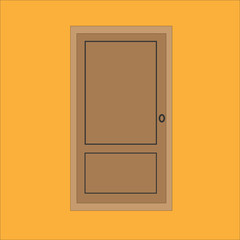 Vector interior wooden apartment door isolated on orange background