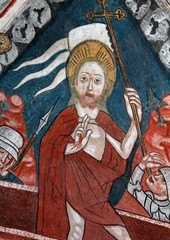 Naklejka premium Cristo risorto; particolare di affresco della chiesa di San Marcello a Dardine in Val di Non; Trentino