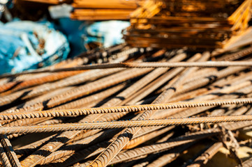 Stack of steel rods on the construction site