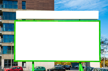 Advertising billboard mockup in the front of modern building
