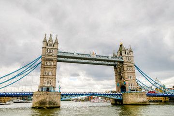 Fototapeta na wymiar Tower Bridge in London as seen from the middle of the River Thames