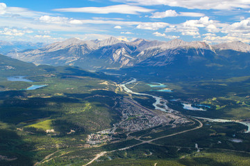 Bird view of Jasper town  from Whistler Mountain / Jasper National Park / Alberta / Canada