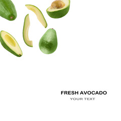 Fresh avocado on white background with copy space