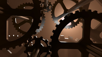 The gears of the clockwork. Spotlight in the background.