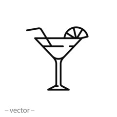 cocktail icon, glass cup, drink logo, thin line web symbol on white background - editable stroke vector illustration eps10