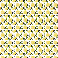 Pattern of yellow sliced lemon isolated on white background