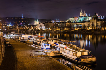 River Moldau with Castle Prague nightview