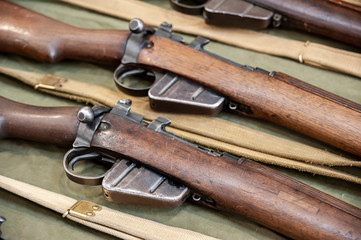 Closeup of the old rifles