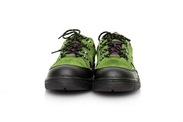 Safety shoes white background, Isolated product.