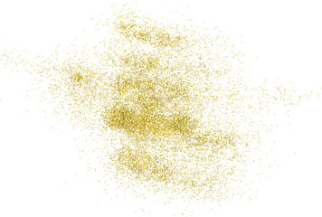 Gold glitter isolated on white background. Luxury beauty cosmetic circle golden confetti sequin. Shiny golden flakes dust splash. Glow sparkle explosion party make up.