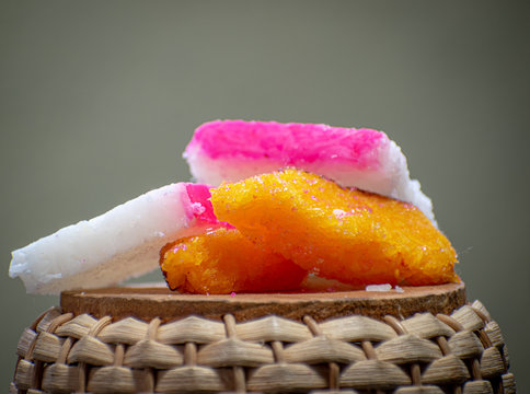alfajor and cocada, coconut-based sweets, typical of Mexico on a wicker base