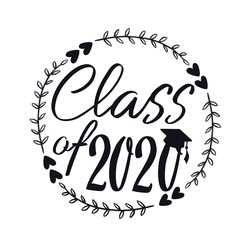 Class of 2020 with graduation cap and frame with hearts