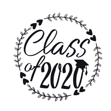 Class Of 2020 With Graduation Cap And Frame With Hearts