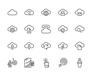 Obraz premium Set of Cloud Vector Line Icon. It contains Symbols to Upload, Download, Link and more. Editable Stroke. 32x32 pixels