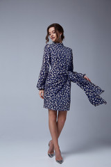 Pretty beautiful sexy elegance woman skin tan body fashion model glamor pose wear trend dress...