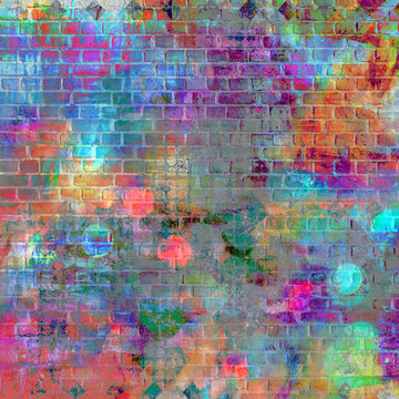 Grunge style and old fashioned, vintage concept colored & textured background. Colorful painting art wall background design for your message, ads, desktop wallpaper, advertising design. © HAKKI ARSLAN