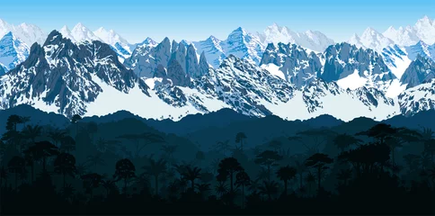 Foto op Aluminium vector seamless Andes mountains with  rainforest Jungle forest background  © Save Jungle