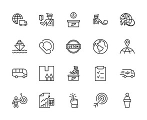 International Customs Day Set Line Vector Icons. Editable Stroke. 32x32 Pixels