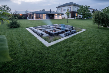 Modern estate with house and spa building