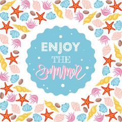 summer hand lettering with sea motif pattern