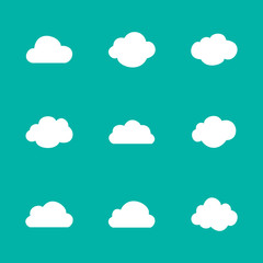 Set of Cloud Icons in trendy flat style isolated on blue background. Cloud symbol for your web site design, logo, app, UI. Vector illustration, EPS10.