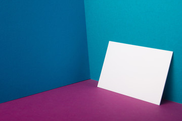 Business cards blank. Mockup on color background. Flat Lay. copy space for text