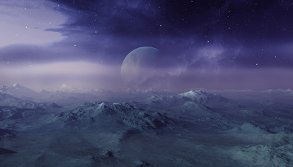 Obraz premium 3d rendered Space Art: Alien Planet - A Fantasy Landscape with blue skies and stars