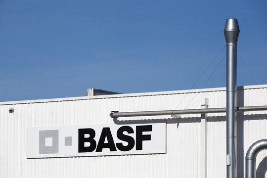 Genay, France - March 14, 2018: BASF building and factory. BASF is a German chemical company and the largest producer in the world