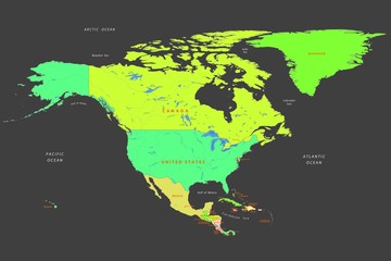 political map of north america on a dark background