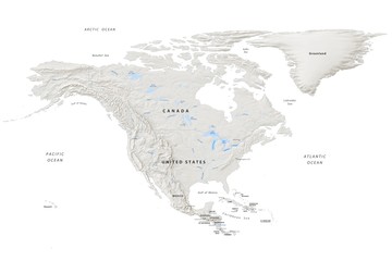 political map of north america on a white background with terrain relief