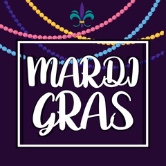 Mardi gras necklaces and frame vector design