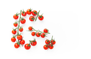 cherry tomatoes on branch white background
