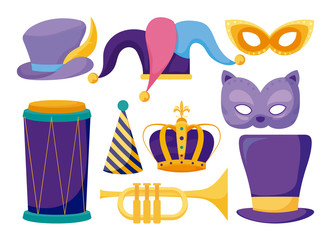 Isolated mardi gras icon set vector design