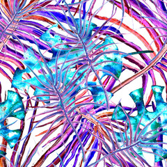 Tropical Purple Seamless Pattern. Summer Jungle