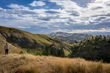 Man on the beautiful landscape at the Te Mata Peak. Hawke's Bay. New Zealand.