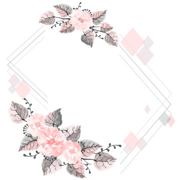 Decorative watercolor frame of leaves, wildflowers and branches on a white background. Frame for design cards, wedding invitations with free space for your text