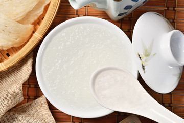 Chinese traditional medical products bird's nest soup on white bowl 