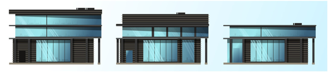 Three options for building architecture. Office, home, school. Vector.